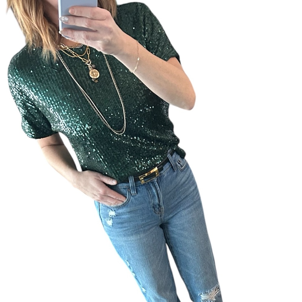 Hunter Green Sequins Top